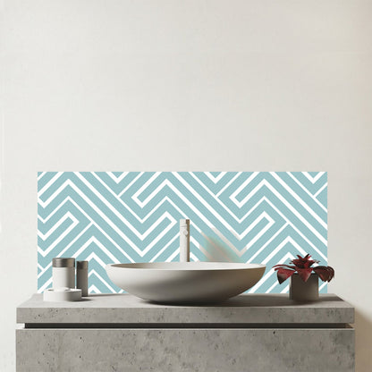 Blue And White Geometric Pattern Glass Bathroom Splashback