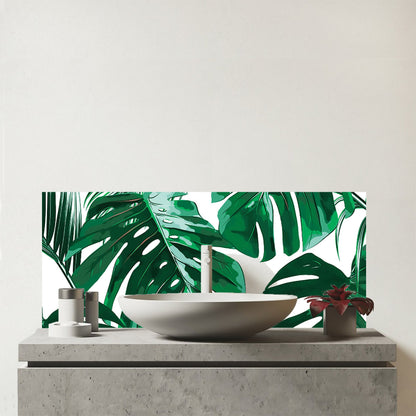 Tropical Jungle Leaf Pattern Glass Bathroom Splashback