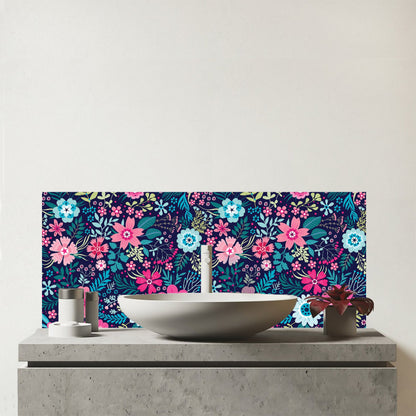 Cute Colourful Flower Pattern Glass Bathroom Splashback