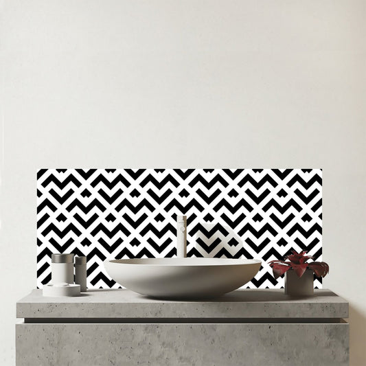 Black And White Abstract Pattern Glass Bathroom Splashback