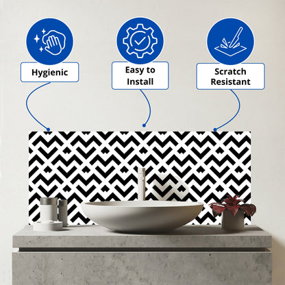 Black And White Abstract Pattern Glass Bathroom Splashback