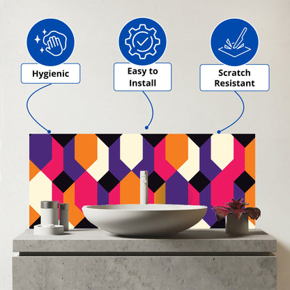 Coloured Abstract Pattern Glass Bathroom Splashback