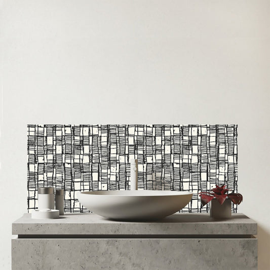 Irregular Sketched Block Textured Glass Bathroom Splashback