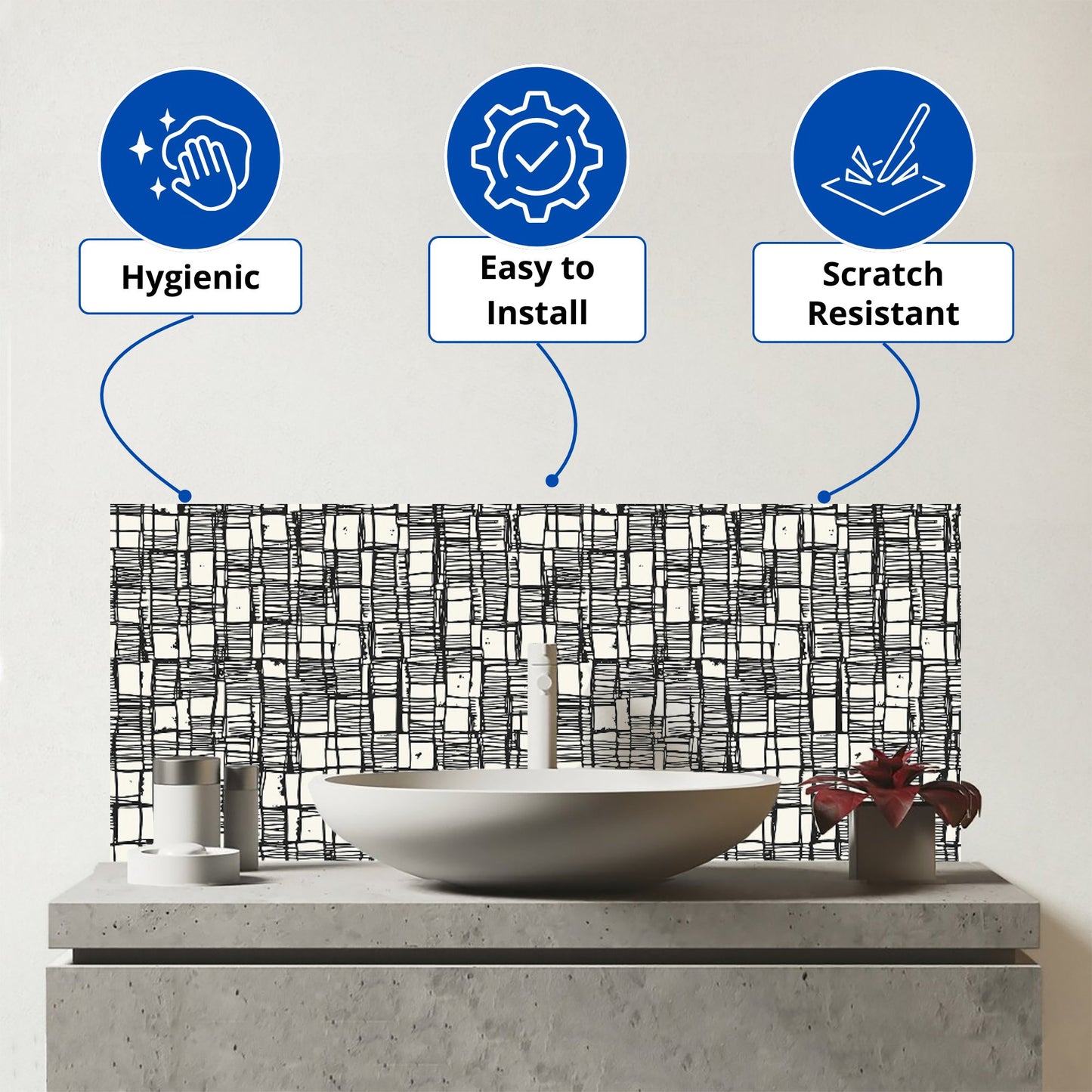 Irregular Sketched Block Textured Glass Bathroom Splashback