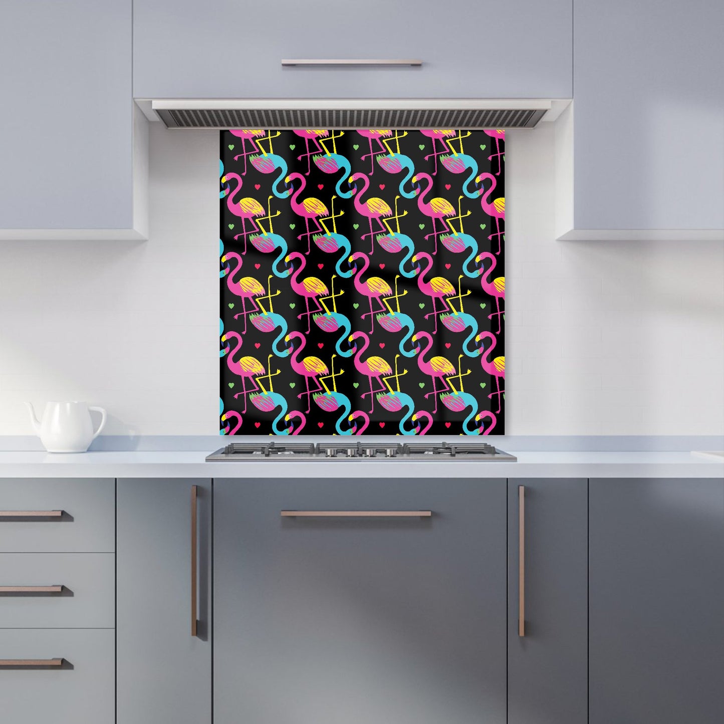 Vivid Flamingo Pattern Kitchen Splashback