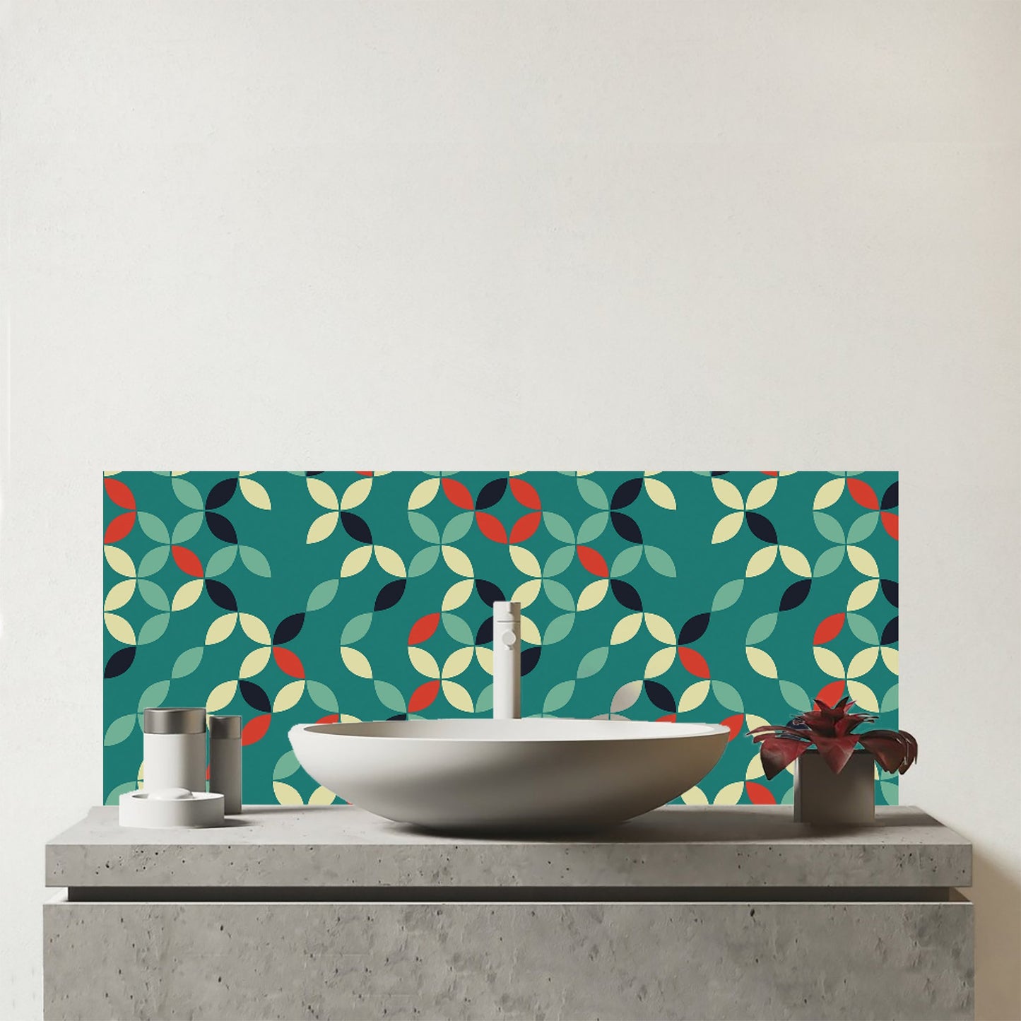 Geometric Pattern Design Glass Bathroom Splashback