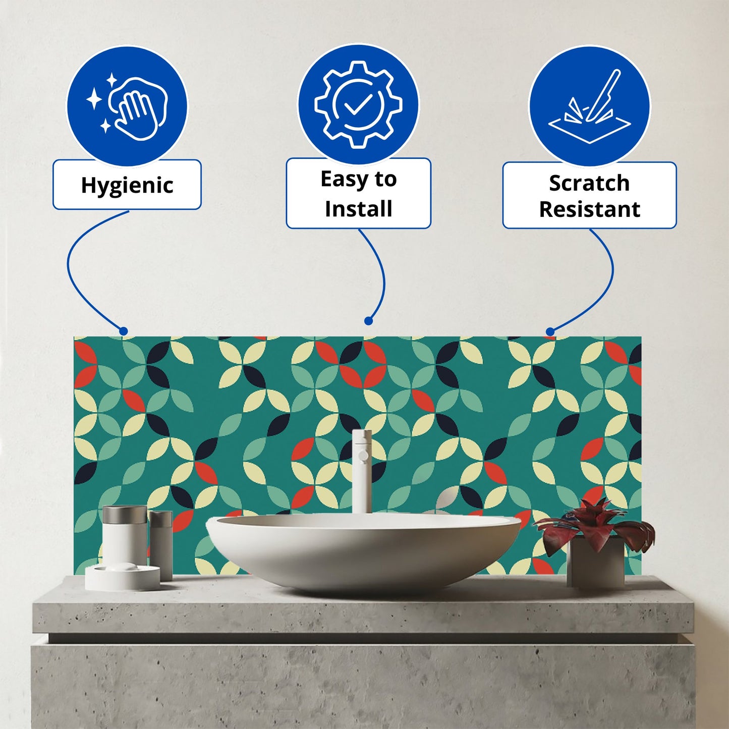 Geometric Pattern Design Glass Bathroom Splashback