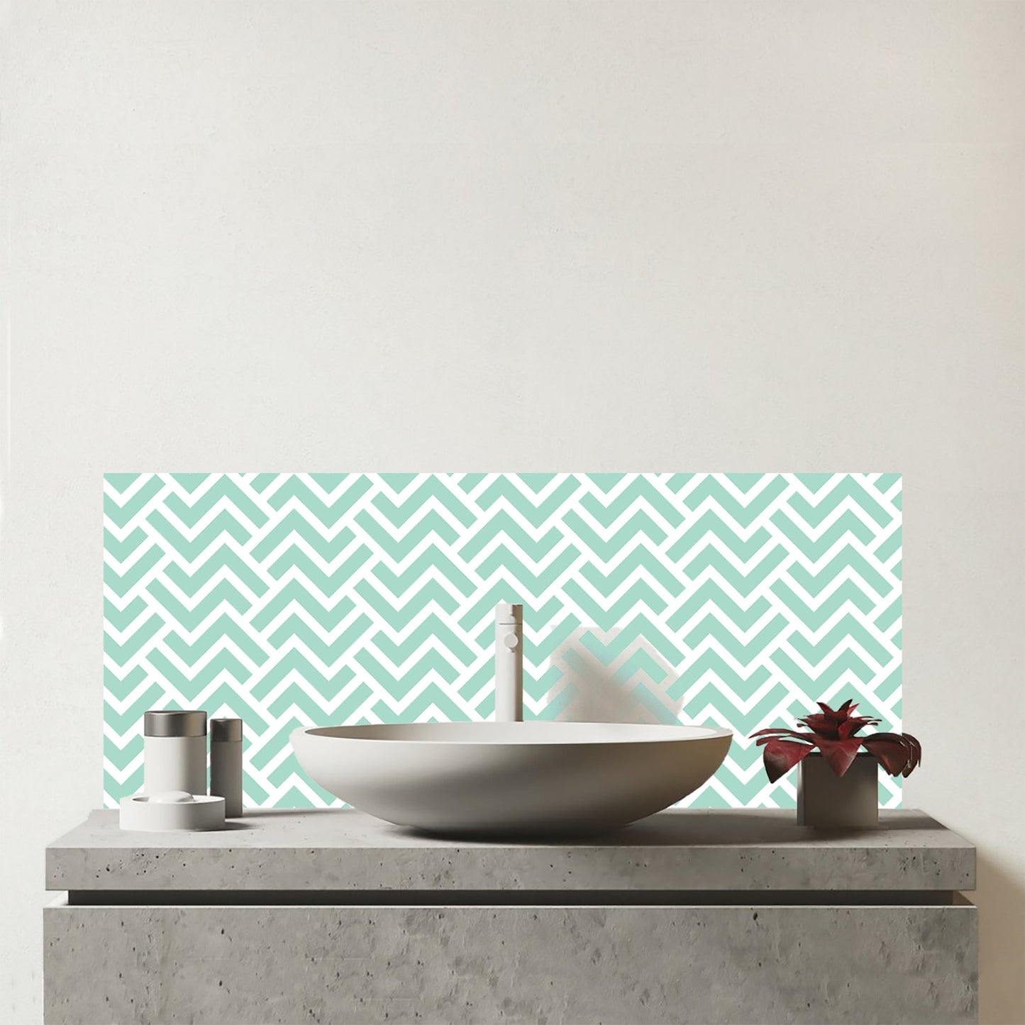 Green Geometric Pattern Glass Bathroom Splashback