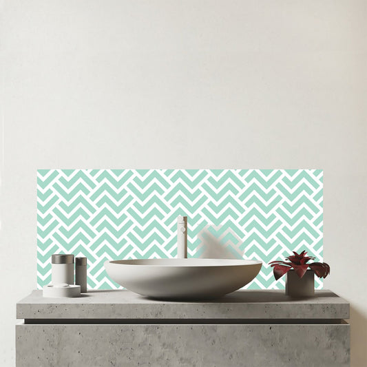 Green Geometric Pattern Glass Bathroom Splashback