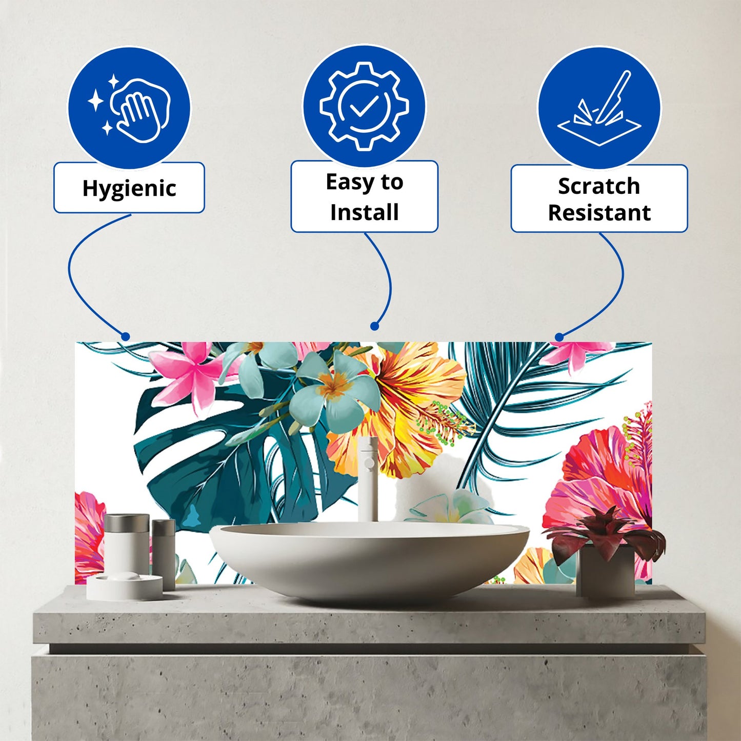 Spring Summer Flowers Glass Bathroom Splashback