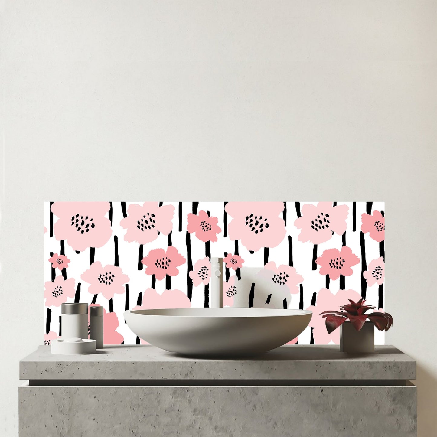 Pastel Pink Flowers Glass Bathroom Splashback