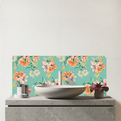 Bright Flower Sketch Glass Bathroom Splashback