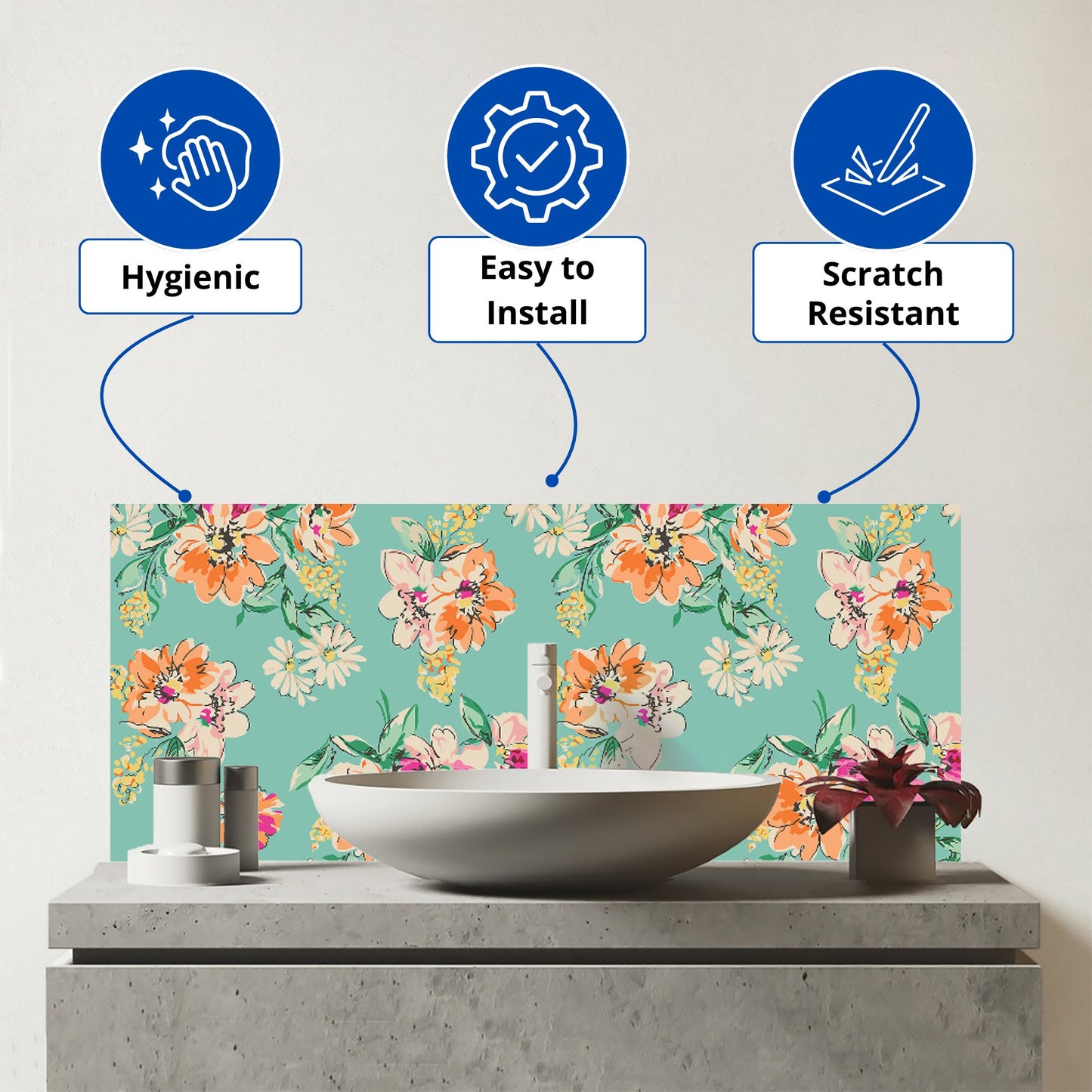 Bright Flower Sketch Glass Bathroom Splashback