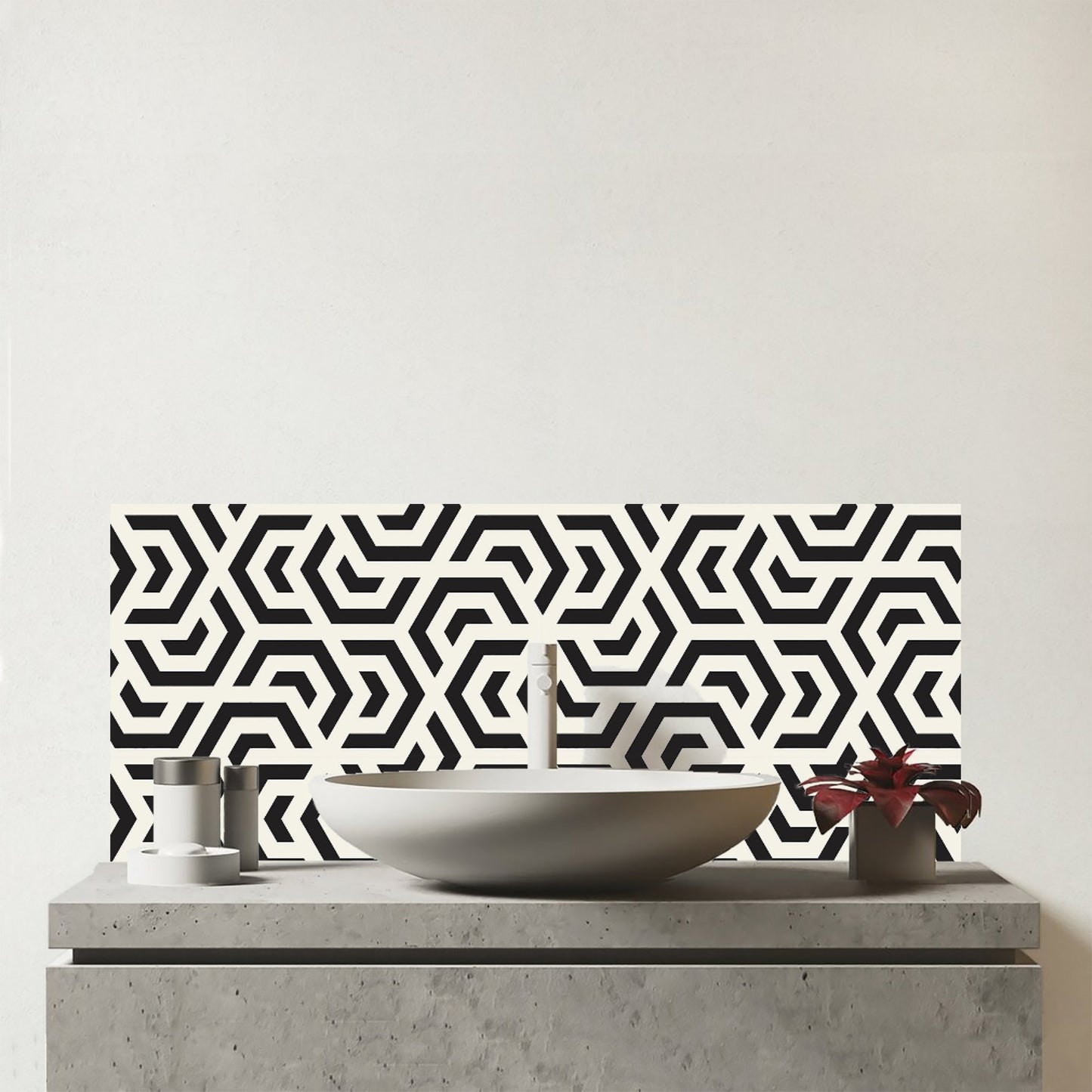 Hexagonal Geometric Pattern Glass Bathroom Splashback