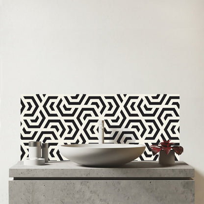 Hexagonal Geometric Pattern Glass Bathroom Splashback