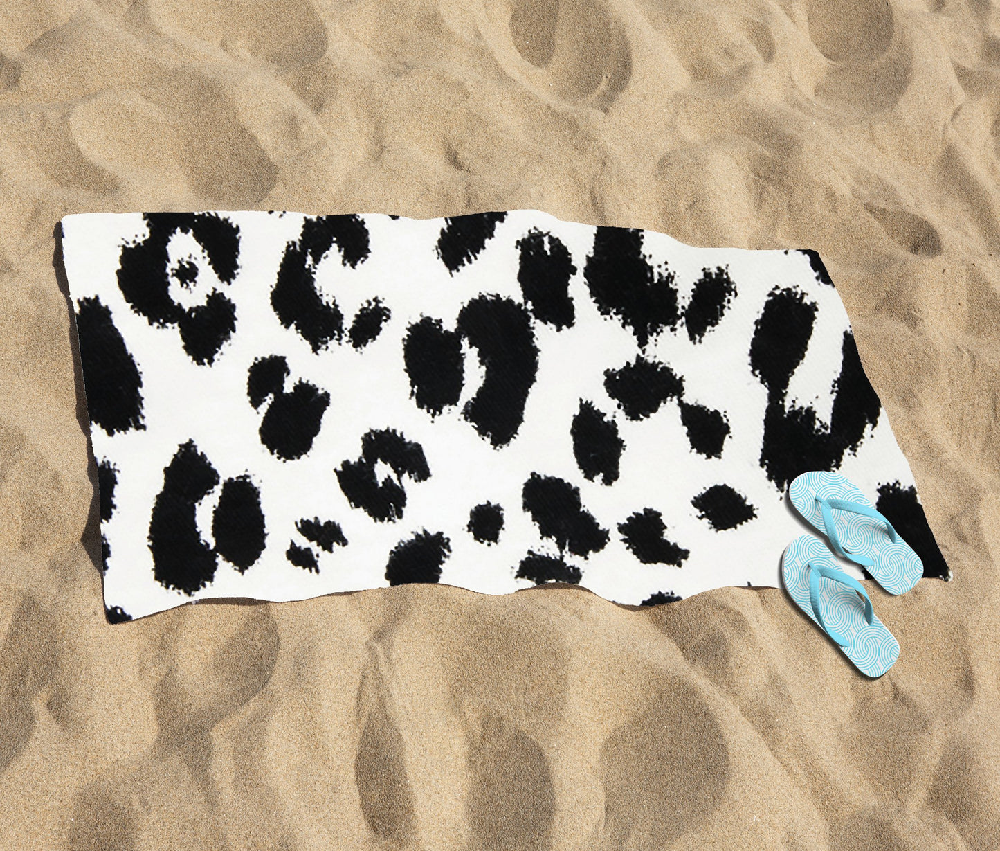 Black Leopard Print Beach Towel