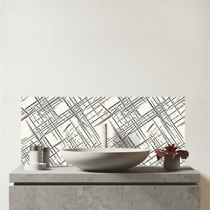 Monochrome Distressted Pattern Glass Bathroom Splashback