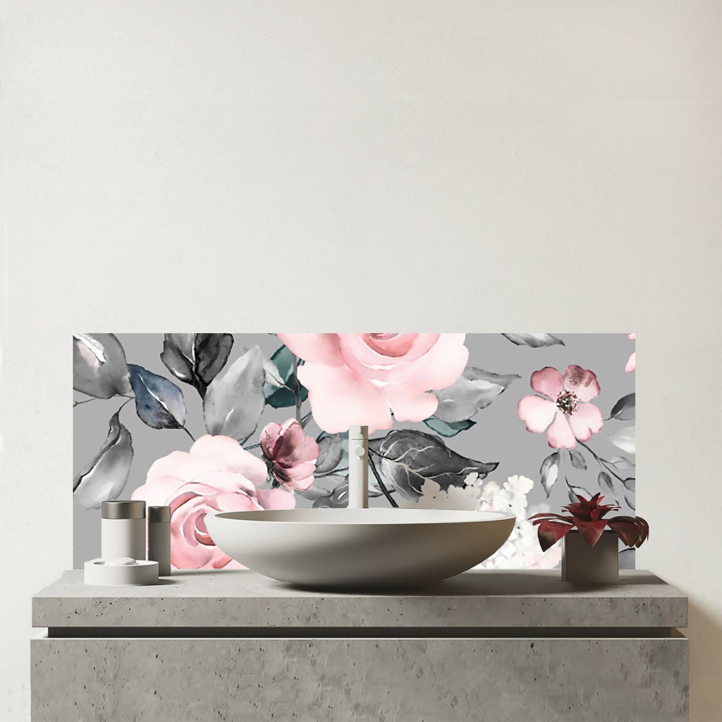 Dusty Pink Roses Glass Bathroom Splashback