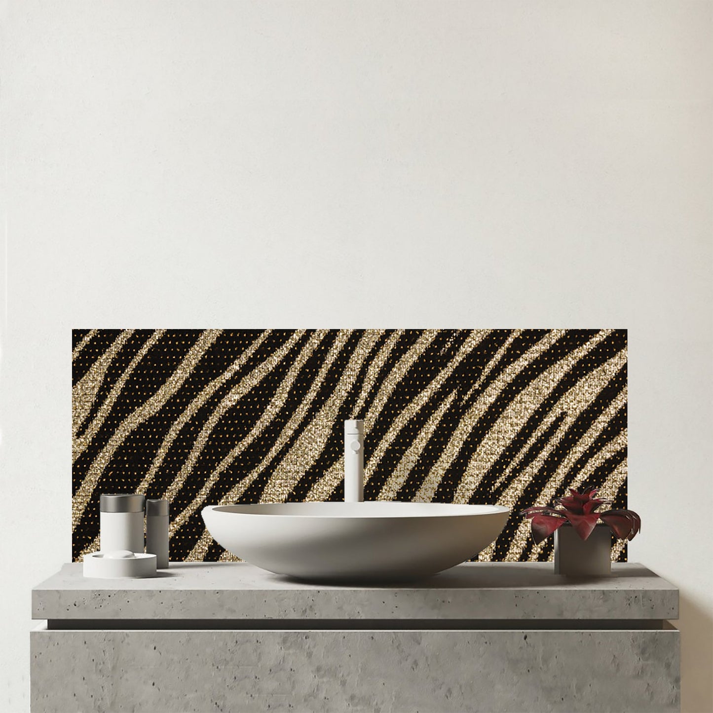 Golden Zebra Print Glass Bathroom Splashback