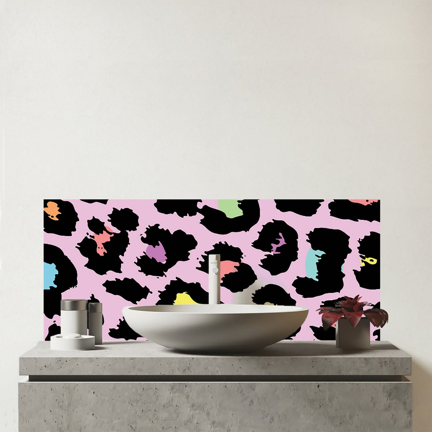 Pink Leopard Print Glass Bathroom Splashback