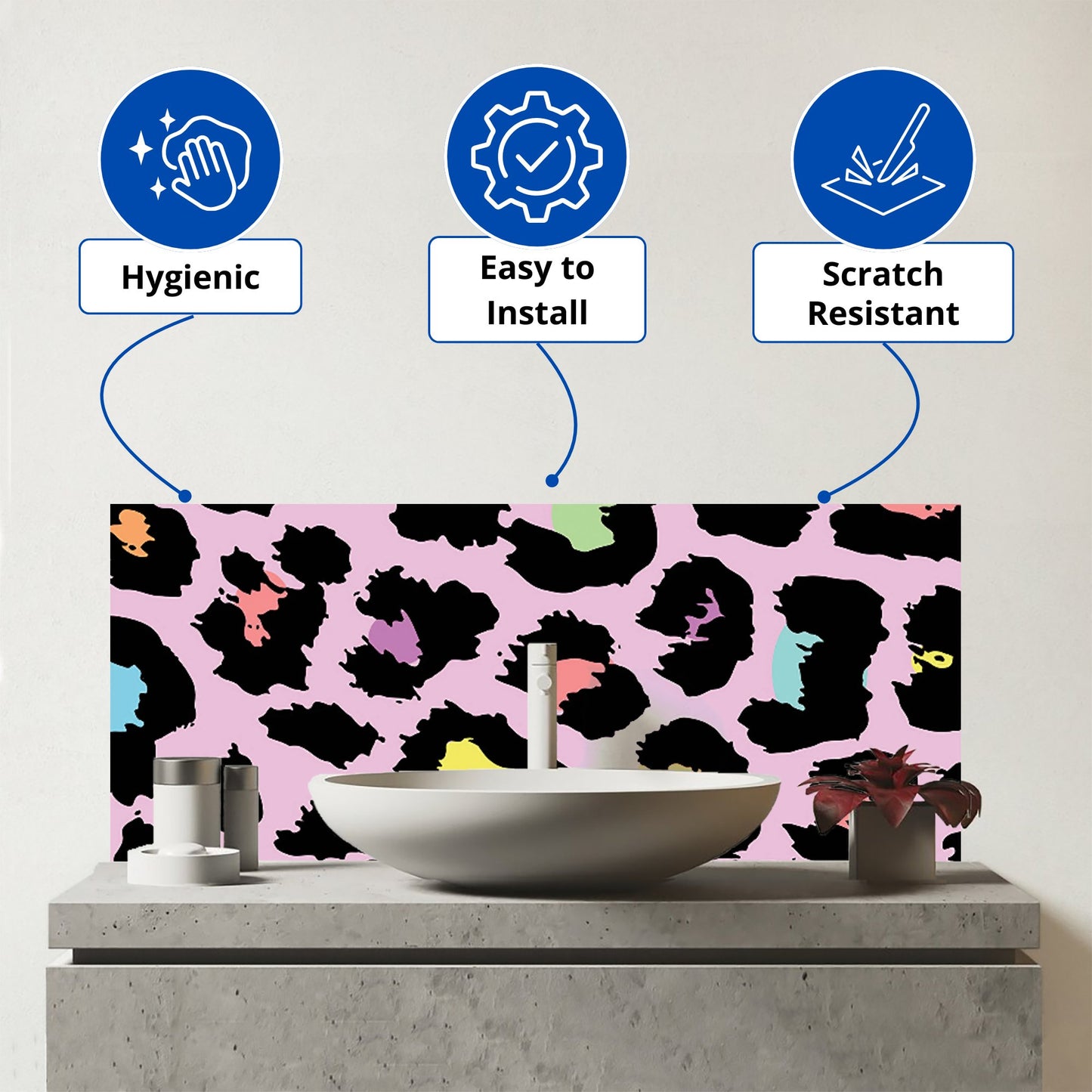 Pink Leopard Print Glass Bathroom Splashback