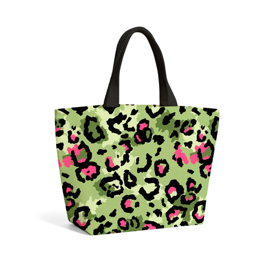 Green And Pink Leopard Print Beach Shopper Tote Bag