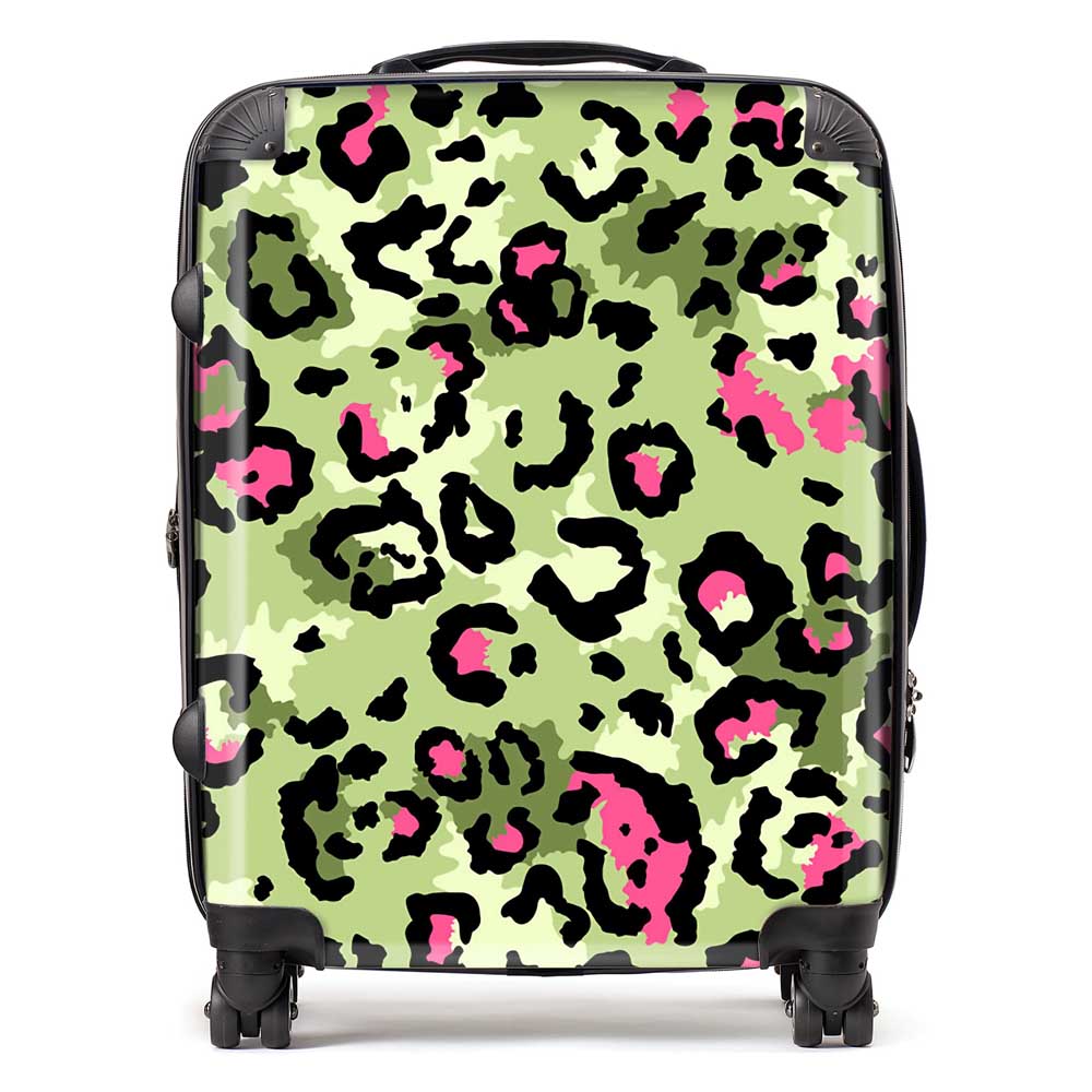 Green And Pink Leopard Print Suitcase