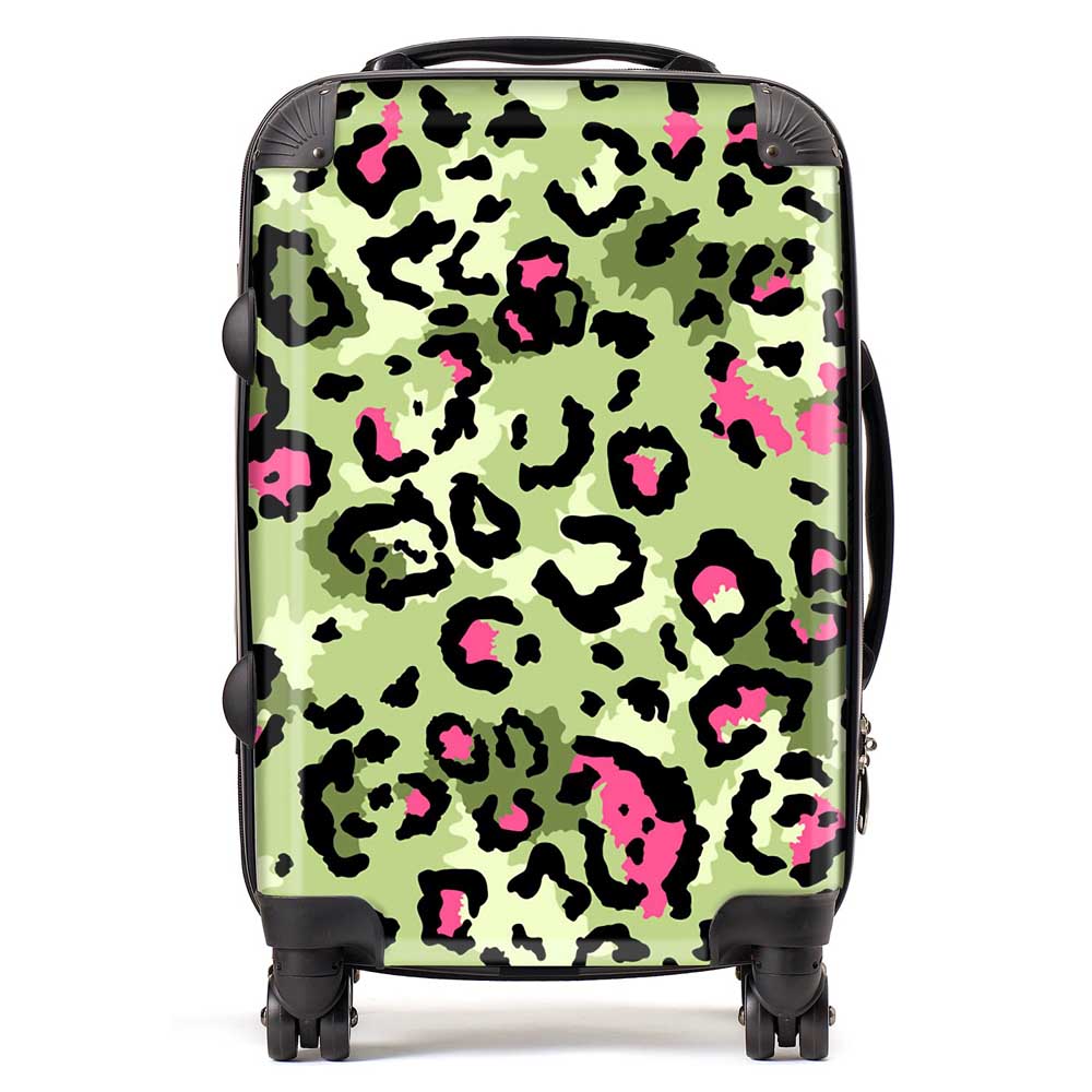 Green And Pink Leopard Print Suitcase