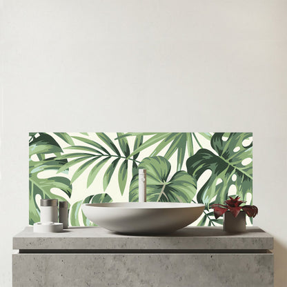 Exotic Palm Leaves Glass Bathroom Splashback