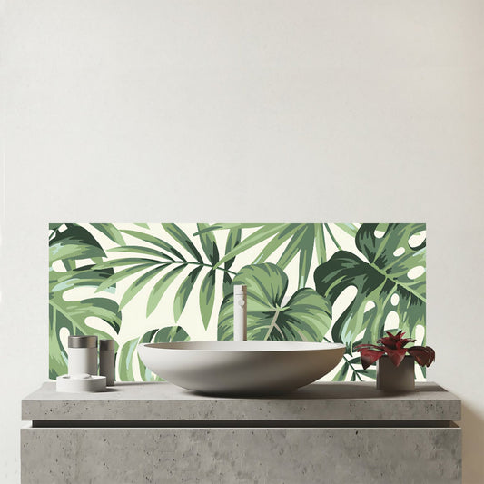 Exotic Palm Leaves Glass Bathroom Splashback