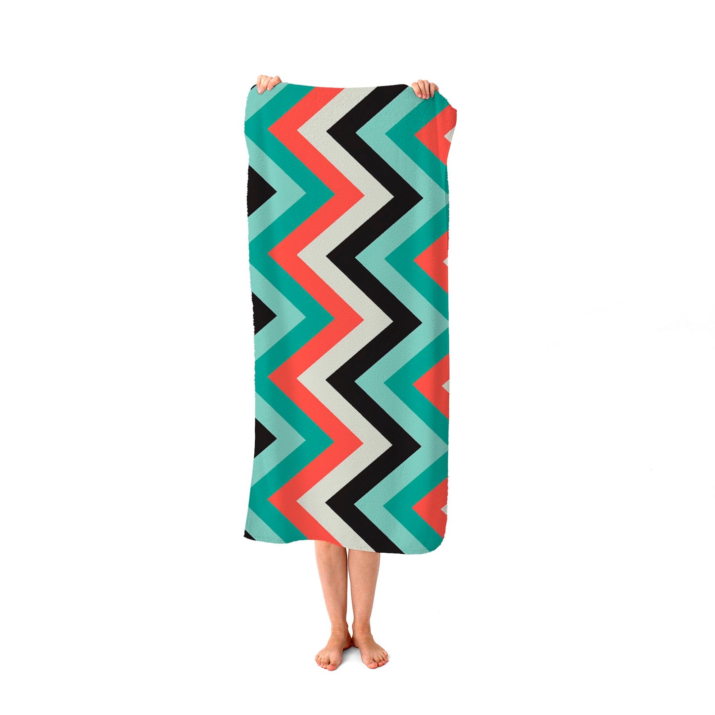 Geometric Colored Chevron Pattern Beach Towel