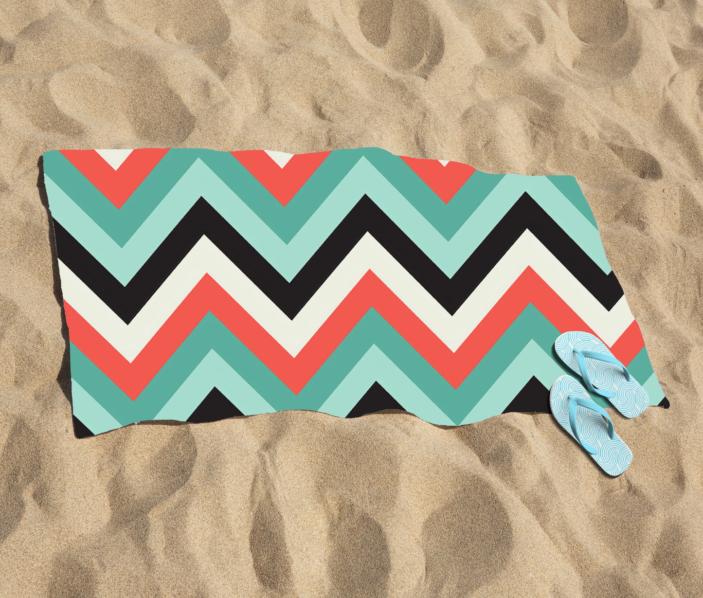 Geometric Colored Chevron Pattern Beach Towel