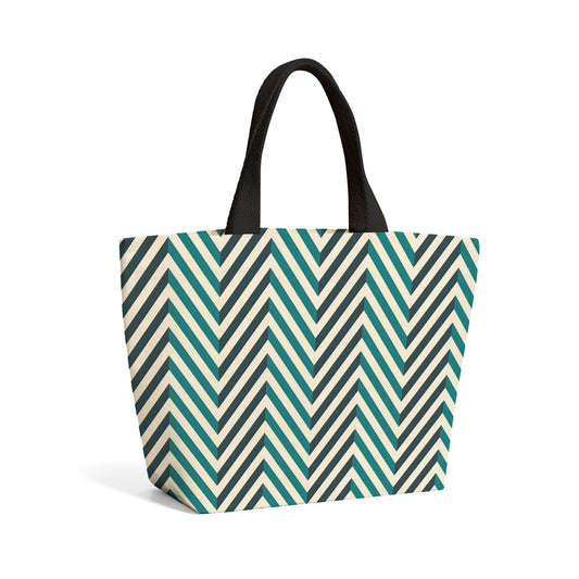 Geometric Herringbone Chevron Blues Beach Shopper Tote Bag