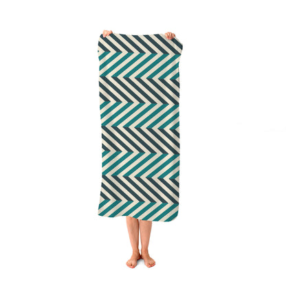 Geometric Herringbone Chevron Blues Beach Towel