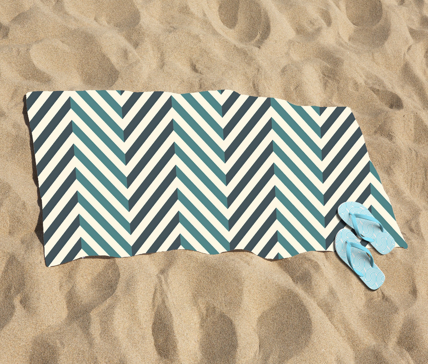 Geometric Herringbone Chevron Blues Beach Towel