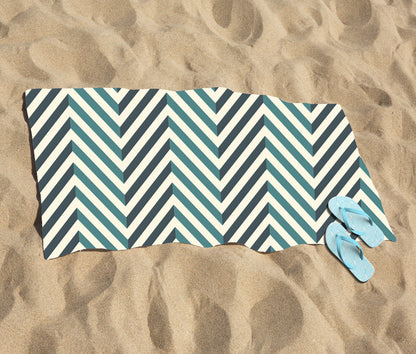 Geometric Herringbone Chevron Blues Beach Towel