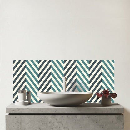 Geometric Herringbone Chevron Blues Glass Bathroom Splashback