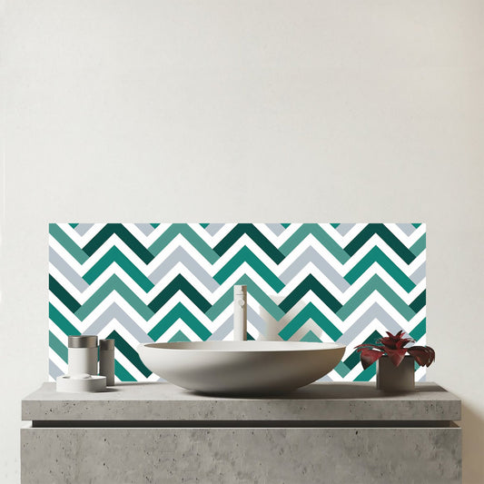 Geometric Retro Vintage Chevron Pattern Glass Bathroom Splashback