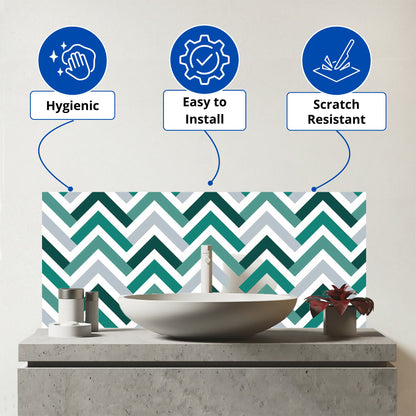 Geometric Retro Vintage Chevron Pattern Glass Bathroom Splashback