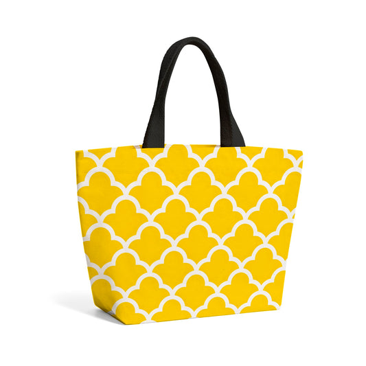 Geometric Yellow Quatrefoil Wave Beach Shopper Tote Bag