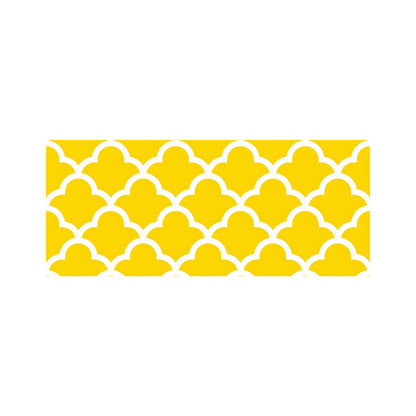 Geometric Yellow Quatrefoil Wave Glass Bathroom Splashback