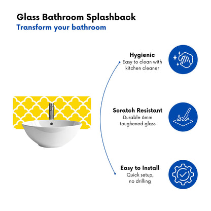 Geometric Yellow Quatrefoil Wave Glass Bathroom Splashback