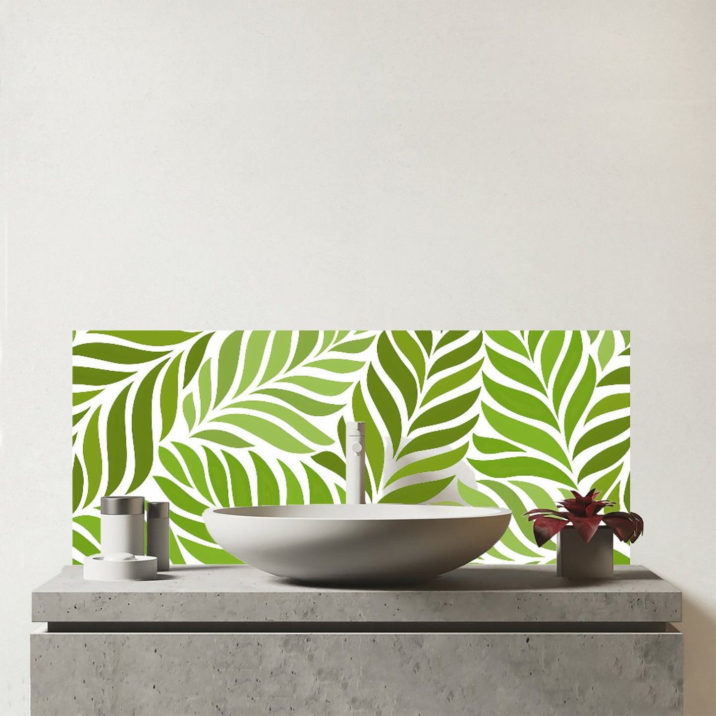 Green Leaf Pattern Glass Bathroom Splashback