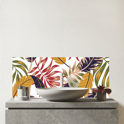 Hawaiian Style Jungle Leaves Glass Bathroom Splashback