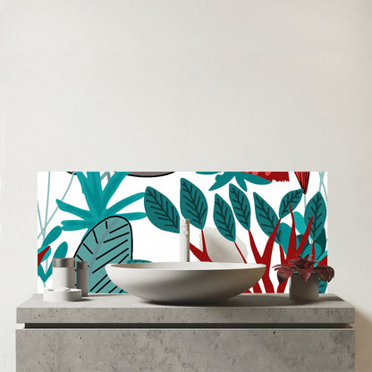 Jungle Exotic Summer Tropical Leaves Glass Bathroom Splashback