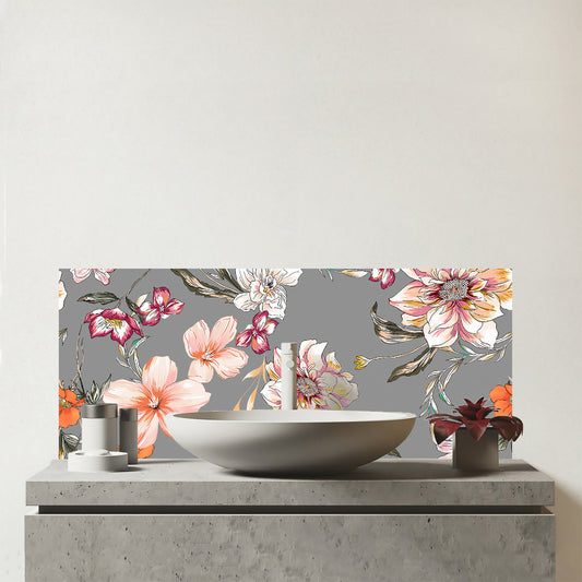 Peony, Lily, Tulip, Daisy Glass Bathroom Splashback