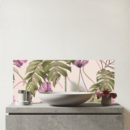 Pink Cosmos Flowers Glass Bathroom Splashback