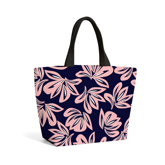 Pink Navy Floral Botanical Pattern Beach Shopper Tote Bag