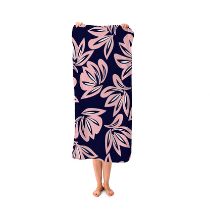 Pink Navy Floral Botanical Pattern Beach Towel