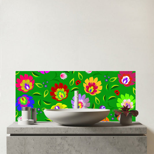 Polish Folk Floral Glass Bathroom Splashback